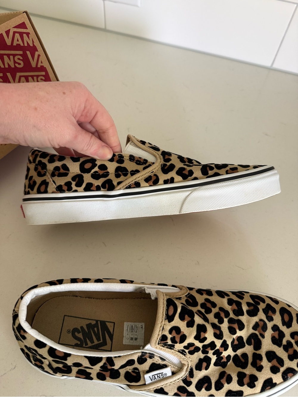 Vans Slip-On Sneakers in Leopard Print (Tan & Black) - Picture 2 of 4